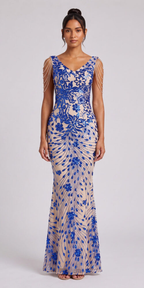 08e9d5e0b74d7289 ROYAL BLUE SEQUIN EMBROIDERED MAXI EVENING GOWN