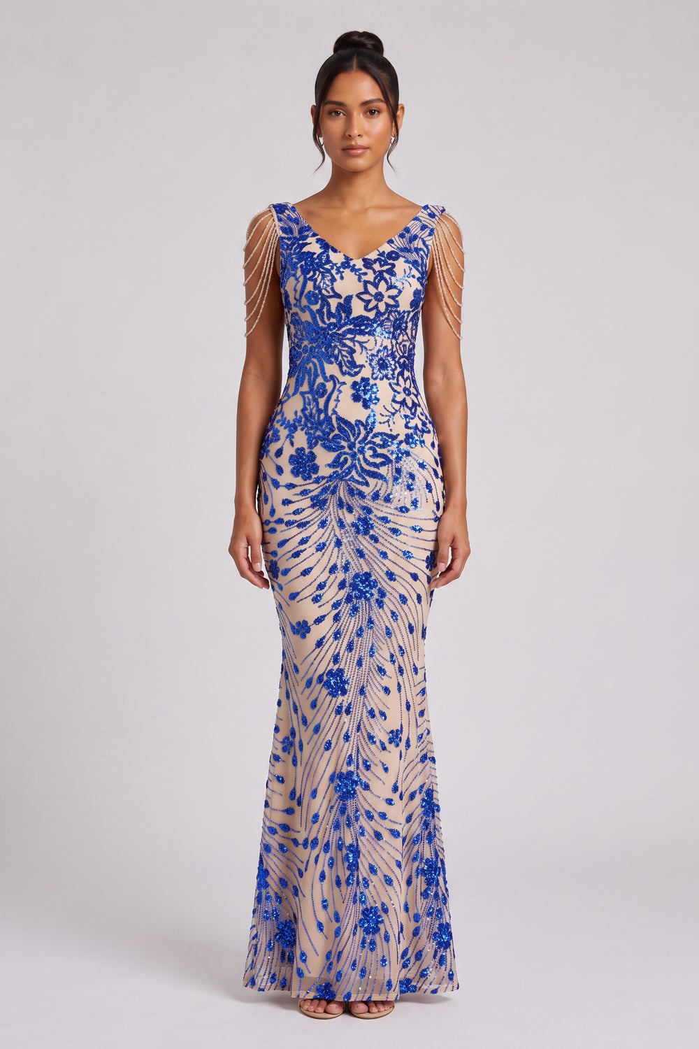 08e9d5e0b74d7289 ROYAL BLUE SEQUIN EMBROIDERED MAXI EVENING GOWN