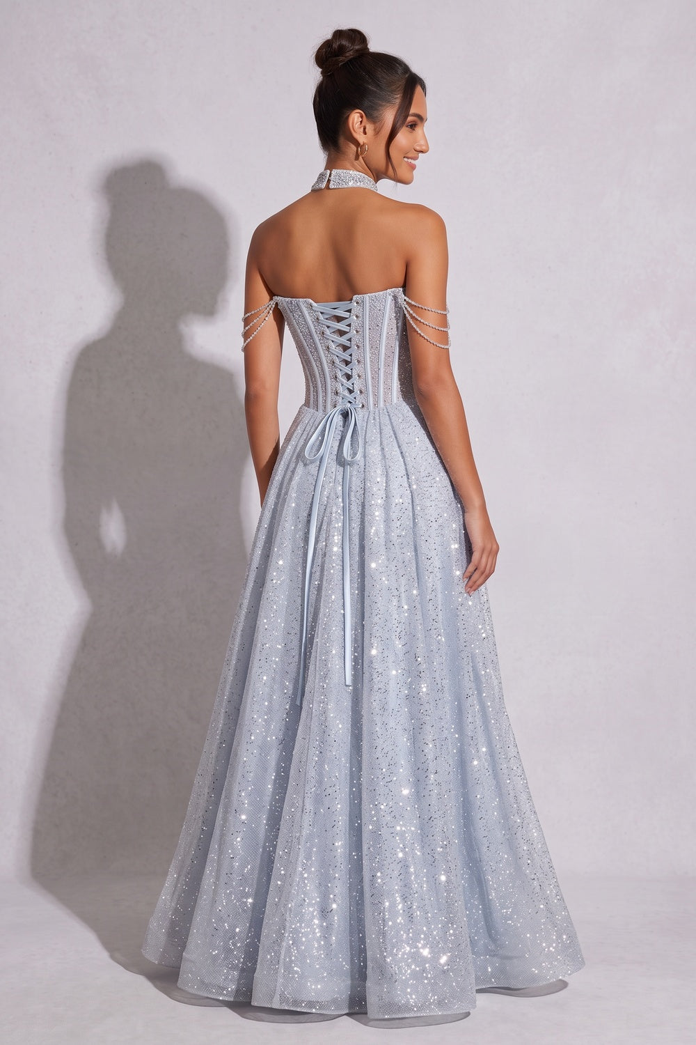 0905091f43f0b914 ICE BLUE GLITTER TULLE A-LINE PROM GOWN