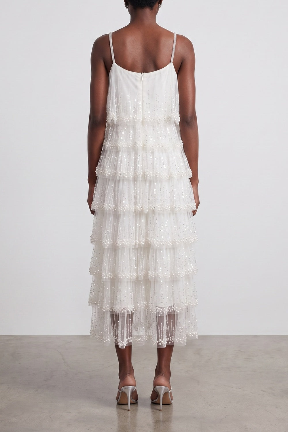 099fb6d2721182b0 SPARKLE TIERED TULLE MIDI DRESS, SPAGHETTI STRAP COCKTAIL