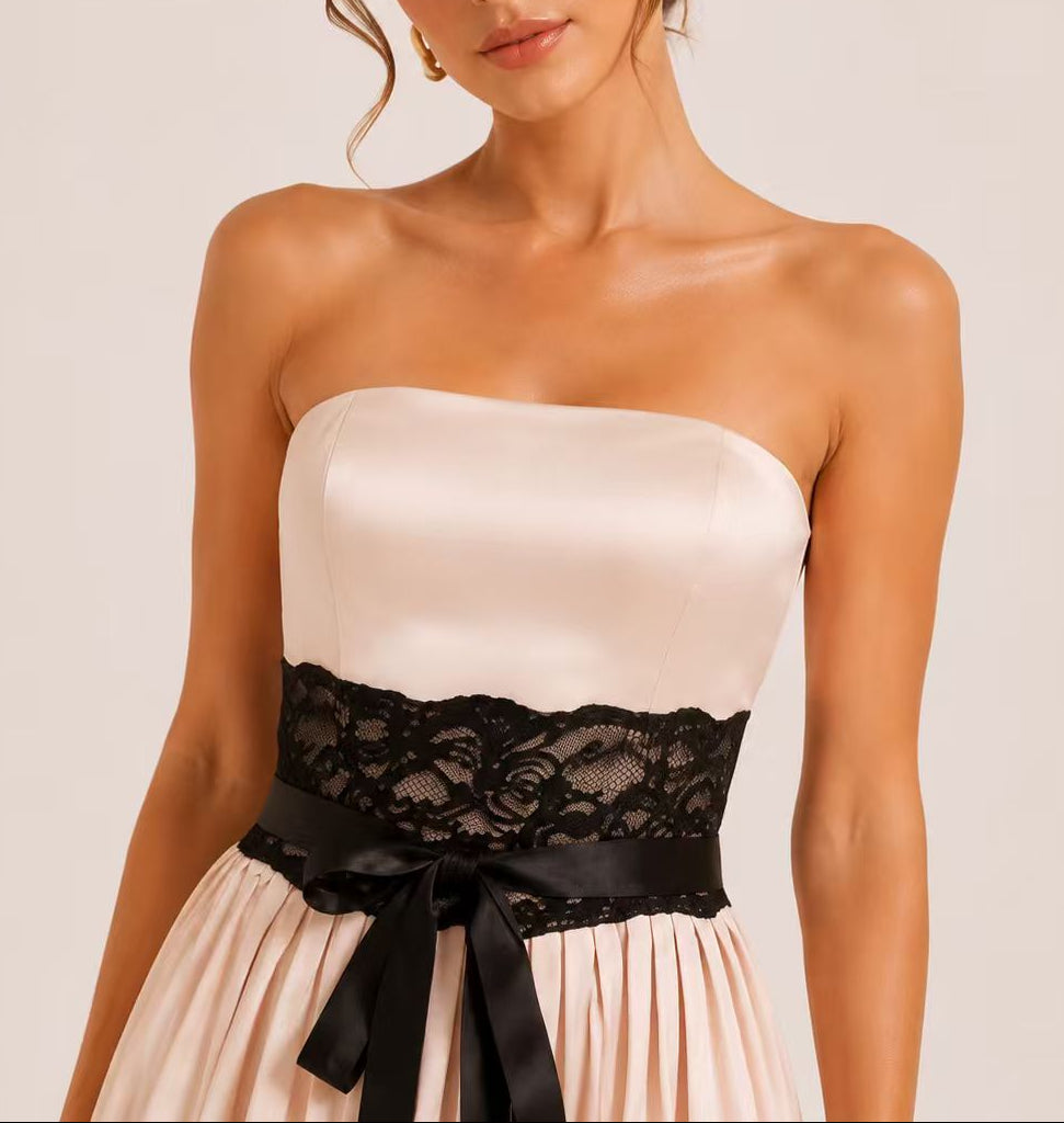09cd308a950218c12bb86c0b9550b68c STRAPLESS SATIN PLEATED MINI DRESS FOR COCKTAIL PARTY