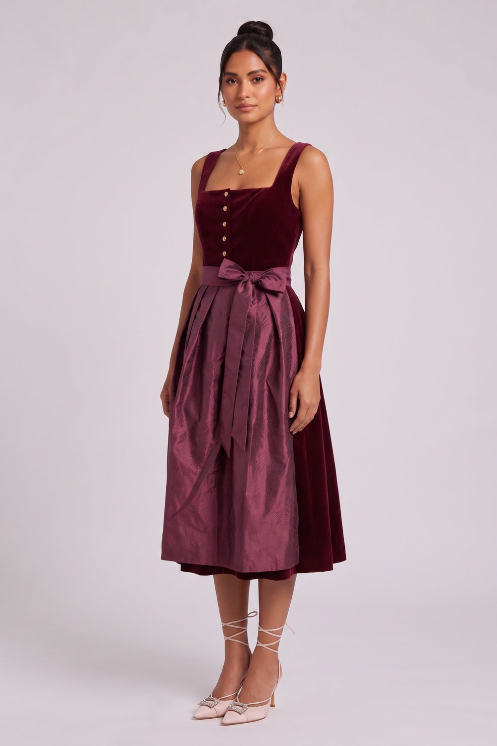 0a18ee03407022e0 BURGUNDY VELVET A-LINE DIRNDL DRESS W/ APRON