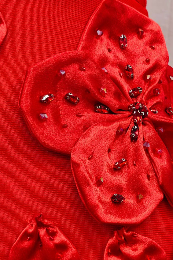 0b01b9ffc83d3027c6e1e50be36ff0c1 RED HALTER 3D FLORAL FLOOR-LENGTH GOWN