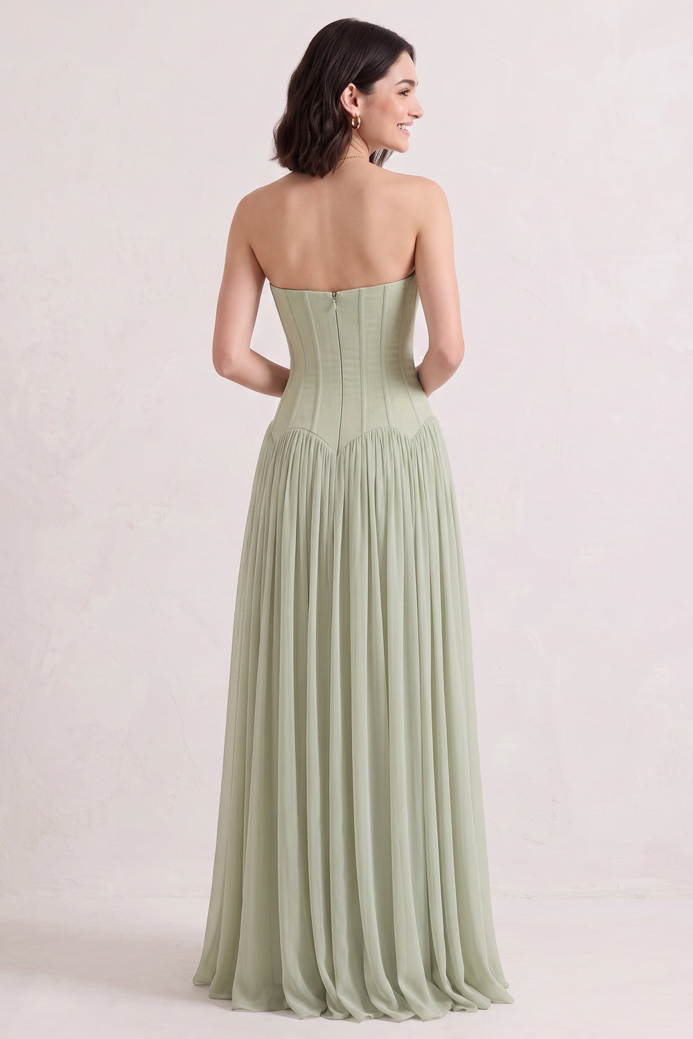 SAGE GREEN CHIFFON A-LINE FORMAL GOWN
