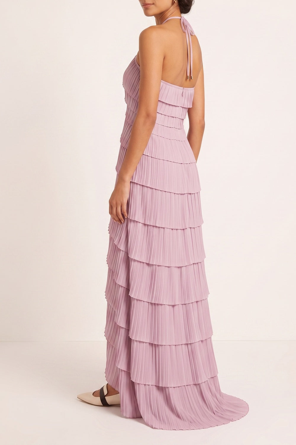HALTER PLEATED MAXI DRESS FOR WEDDING GUEST