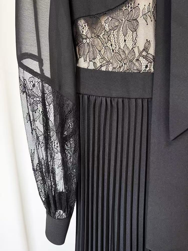 0ea13139582d8aab38f722b2c6a6c159 BOW LACE PLEATED MAXI GOWN – ELEGANT EVENING