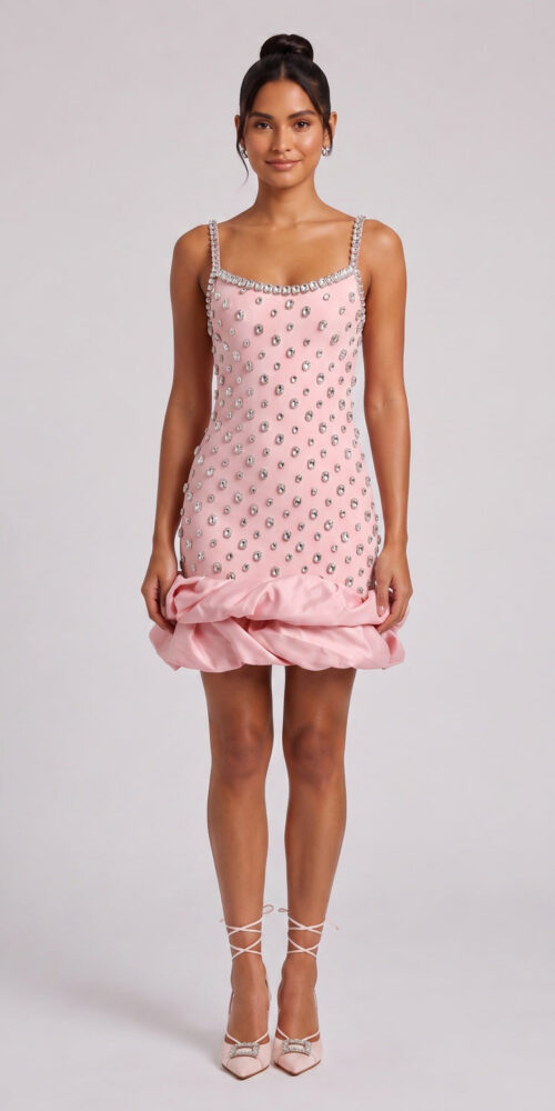 0effa2abfa09d164 LIGHT PINK BODYCON BUBBLE HEM DRESS, STRUCTURED PARTY