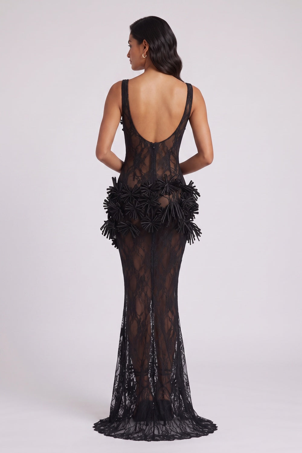 0f1395c664277f0a BLACK LACE 3D FLORAL MAXI DRESS FOR WEDDING GUEST