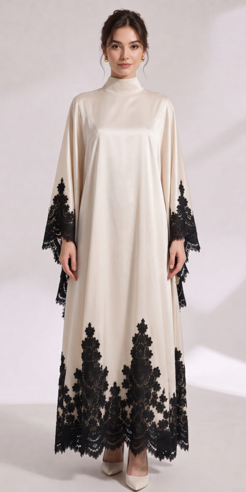 CREAM SATIN OVERSIZED A-LINE KAFTAN GOWN