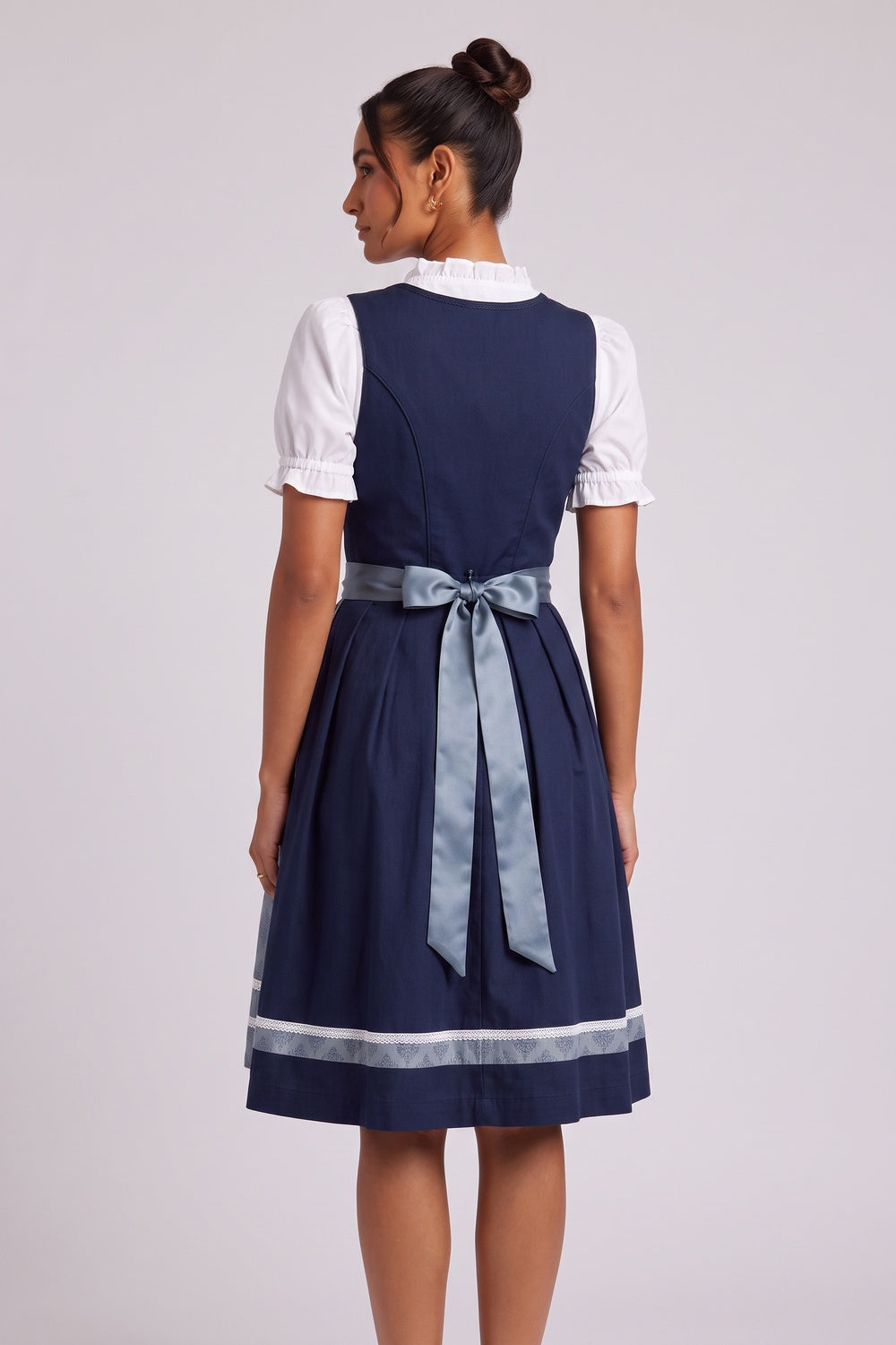 0feb794b00a98403 NAVY BLUE FIT-AND-FLARE DIRNDL SET, MATTE COTTON BLEND