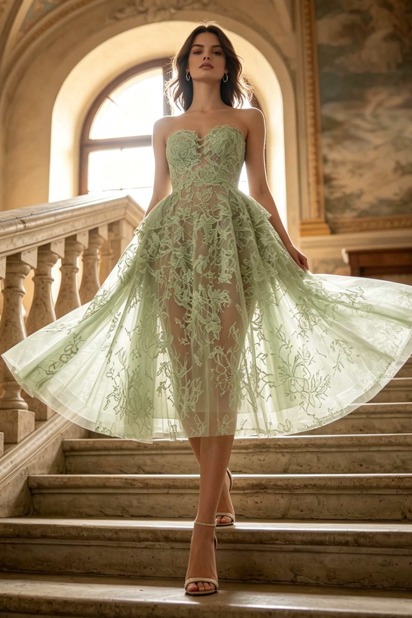 MINT BEADED LACE MIDI DRESS FOR WEDDING GUEST