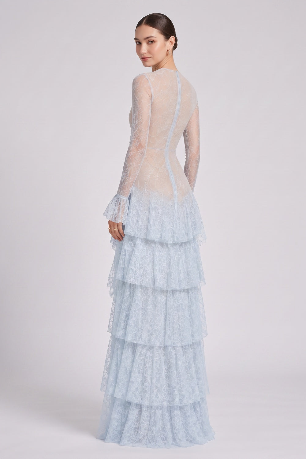 10f1c519fe1c8ae5 LIGHT BLUE LACE TIERED A-LINE GOWN FOR WEDDING GUEST