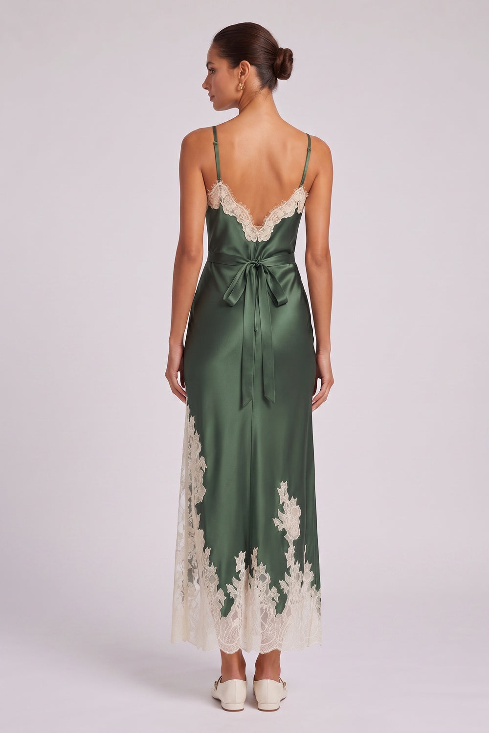 11c5646229fb1e67 FOREST GREEN SATIN SLIP DRESS LACE WEDDING GUEST