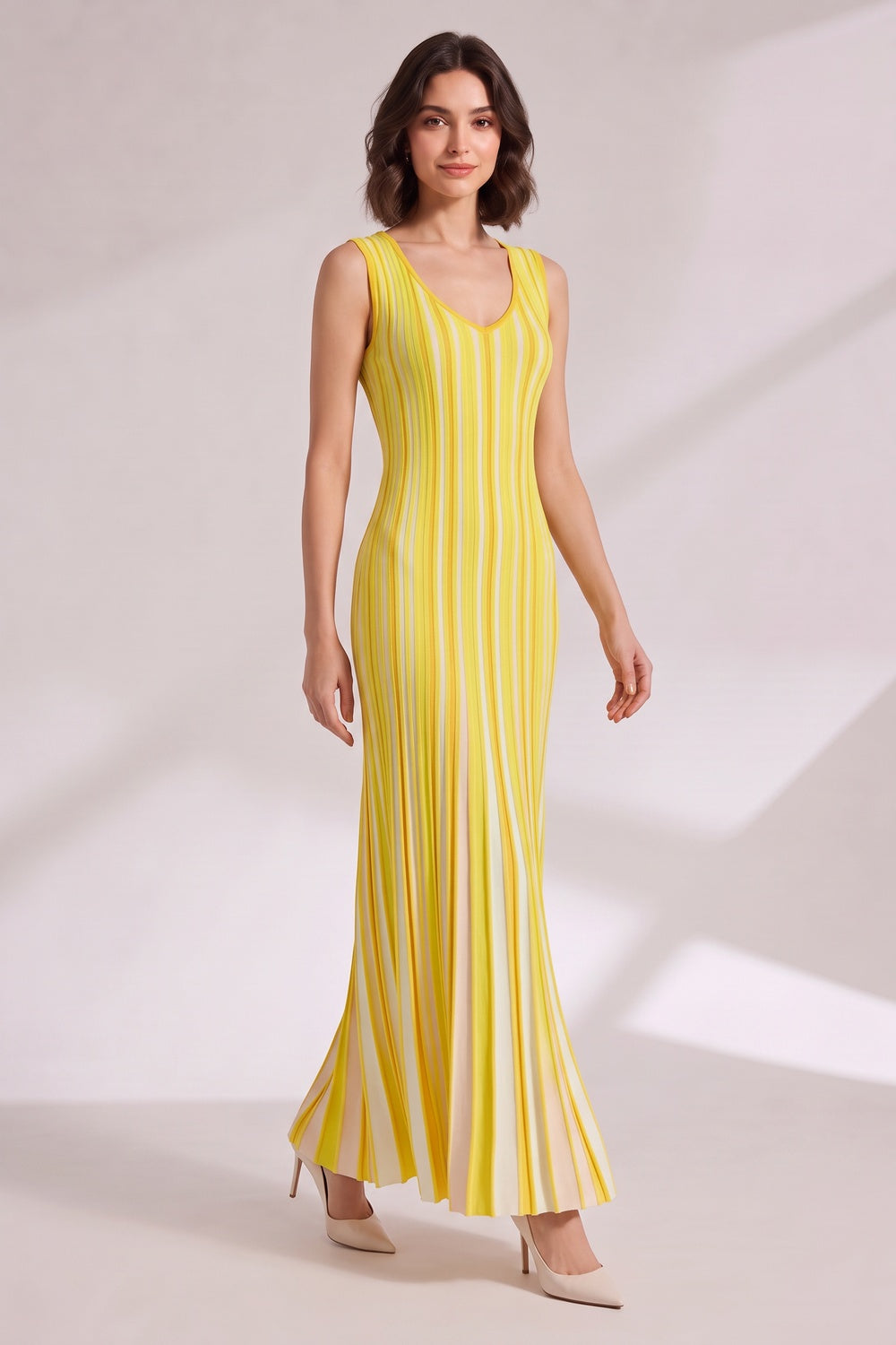 120ae010411daffc YELLOW VERTICAL STRIPE MAXI DRESS FOR SUMMER