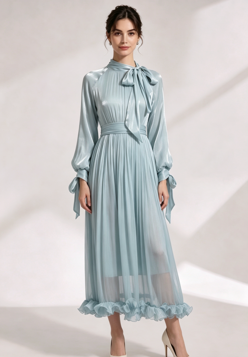 LIGHT BLUE SATIN A-LINE COCKTAIL DRESS