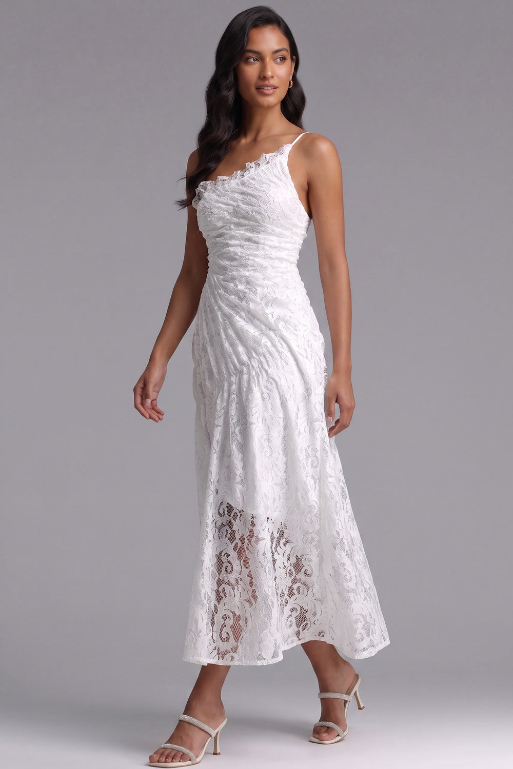 129fdc47bc7d08d3 WHITE LACE ASYM A-LINE DRESS FOR WEDDING GUEST