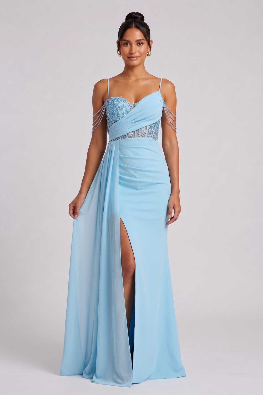 12fa595da09c940f LIGHT BLUE COLD SHOULDER LACE MAXI DRESS FOR WEDDING GUEST