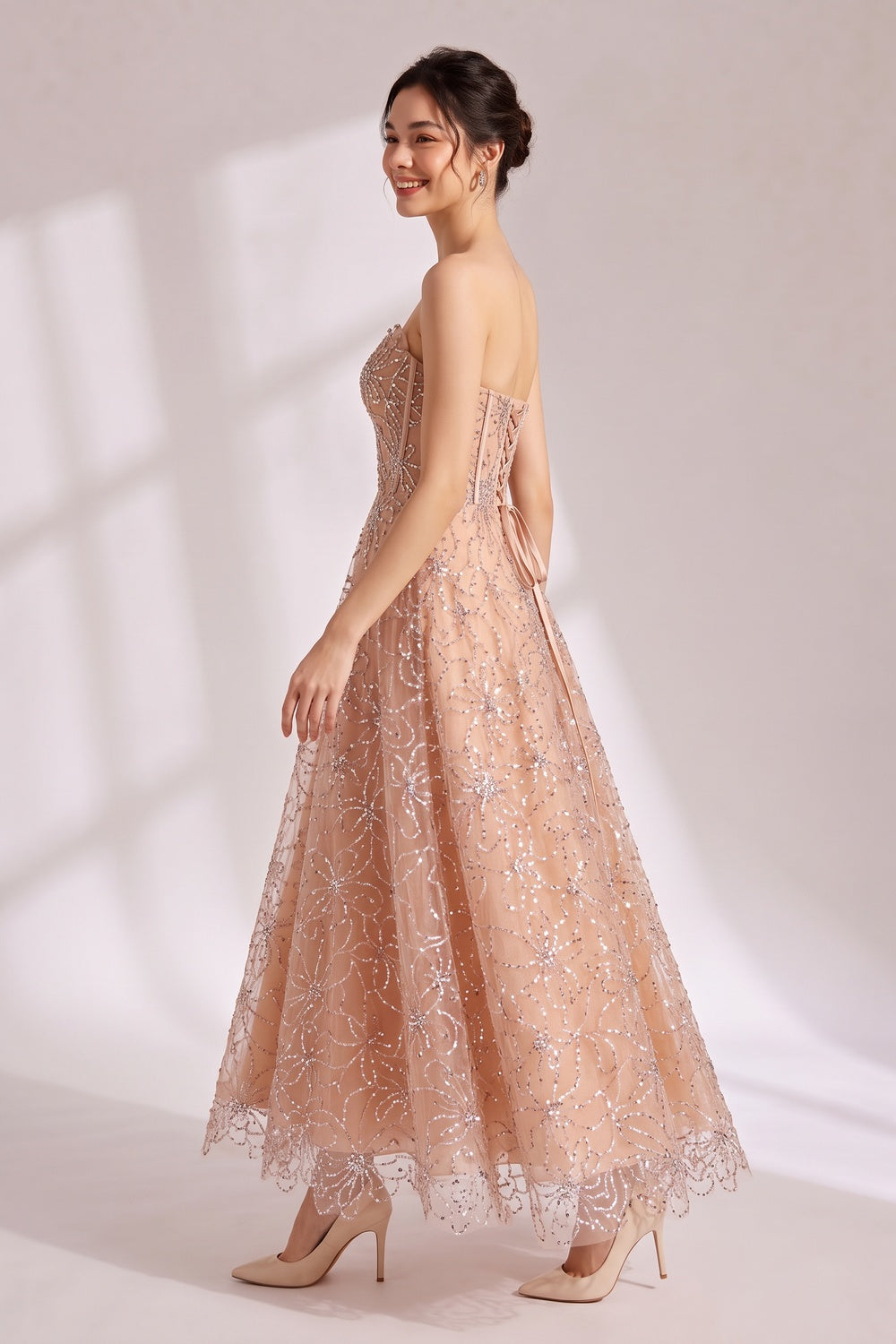 131062f34176f082 NUDE BEADED STRAPLESS COLUMN MAXI DRESS