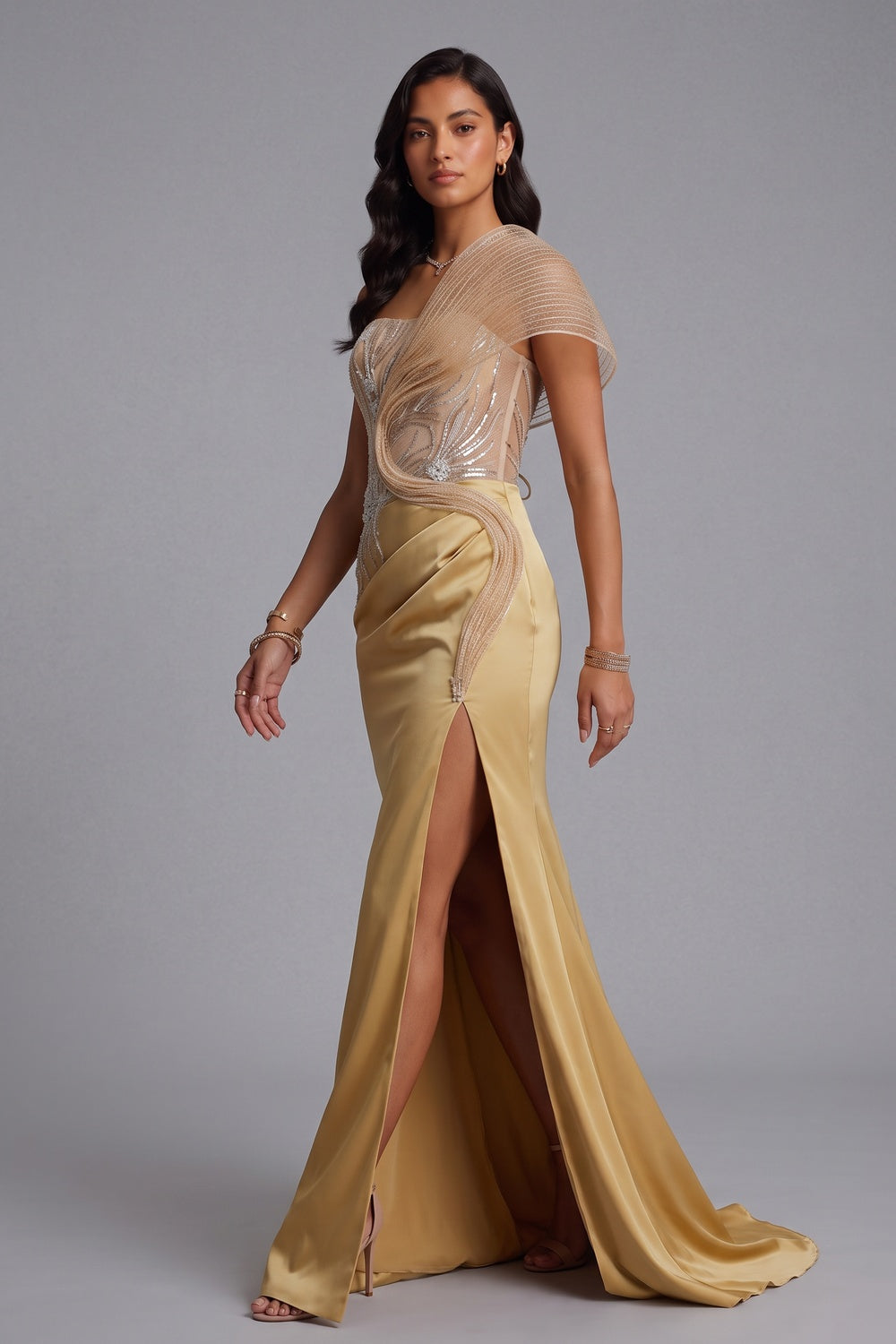13c3d96d6bc1d40e STRAPLESS RHINESTONE MESH MERMAID EVENING GOWN