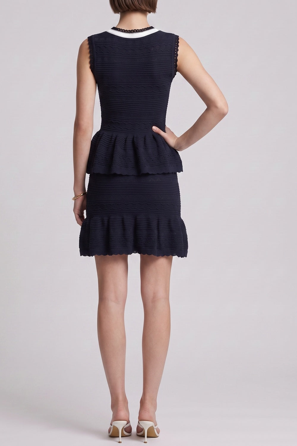 140111fbe8893934 NAVY PEPLUM TOP & RUFFLE SKIRT 2PC SET