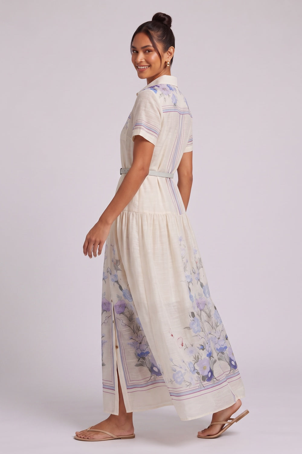 1425887b7651d413 CREAM FLORAL COLLARED MAXI DRESS FOR WEDDING GUEST