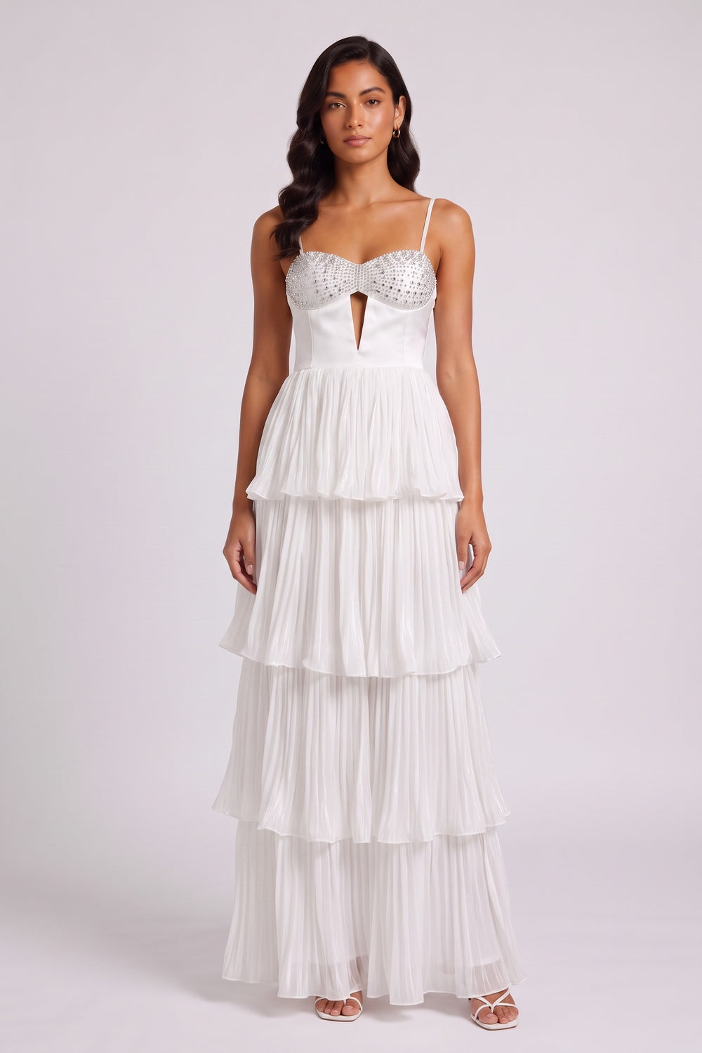 14429010bfcac1fd RHINESTONE BUSTIER TIERED TULLE MAXI DRESS