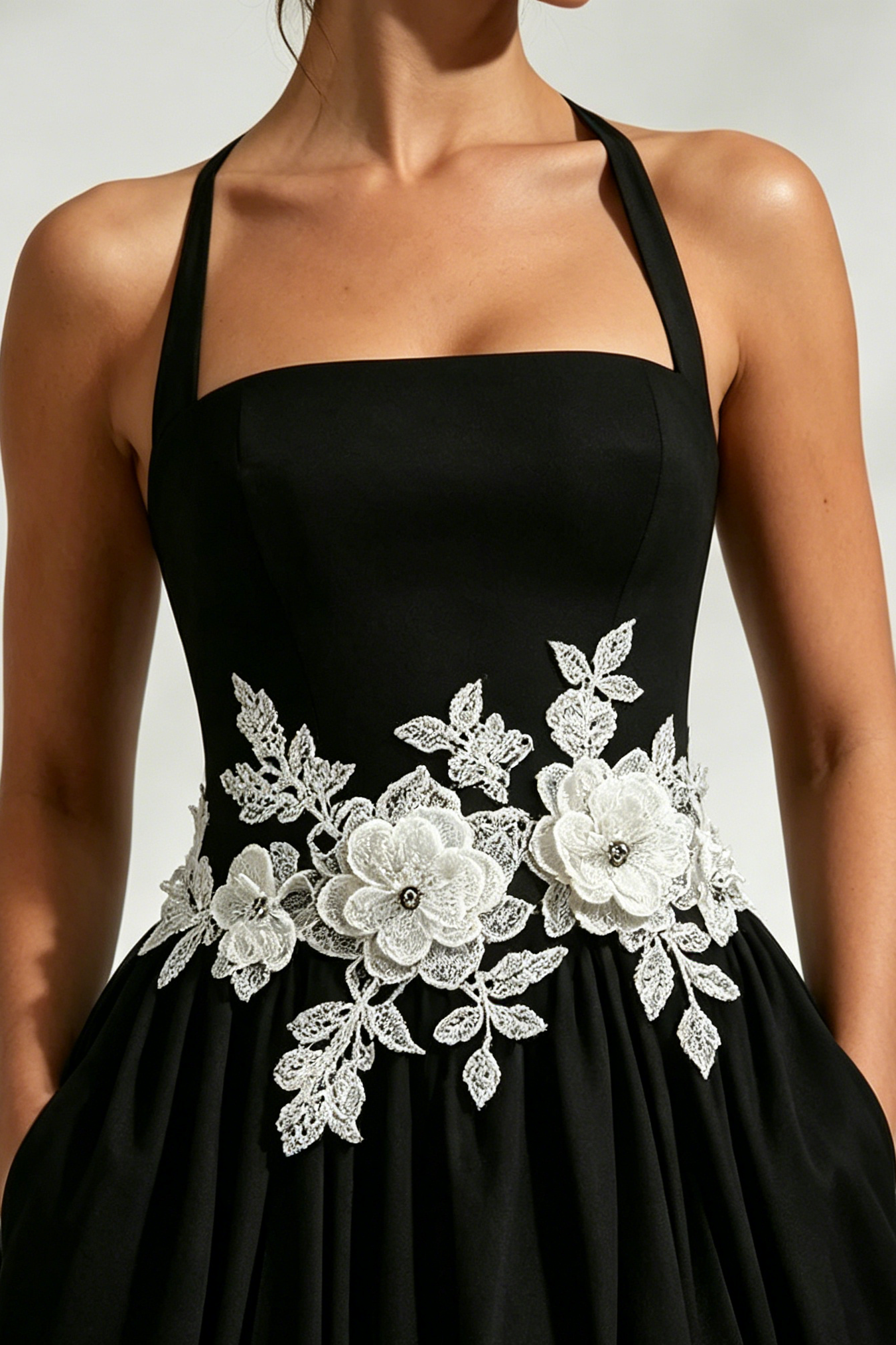 LACE EMBROIDERY CRESSIDA MIDI DRESS - BLACK