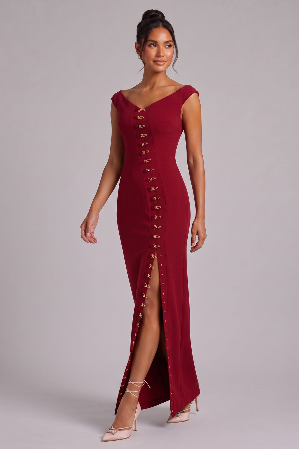 14a5a26925b954d4 BURGUNDY GOLD HARDWARE MAXI DRESS