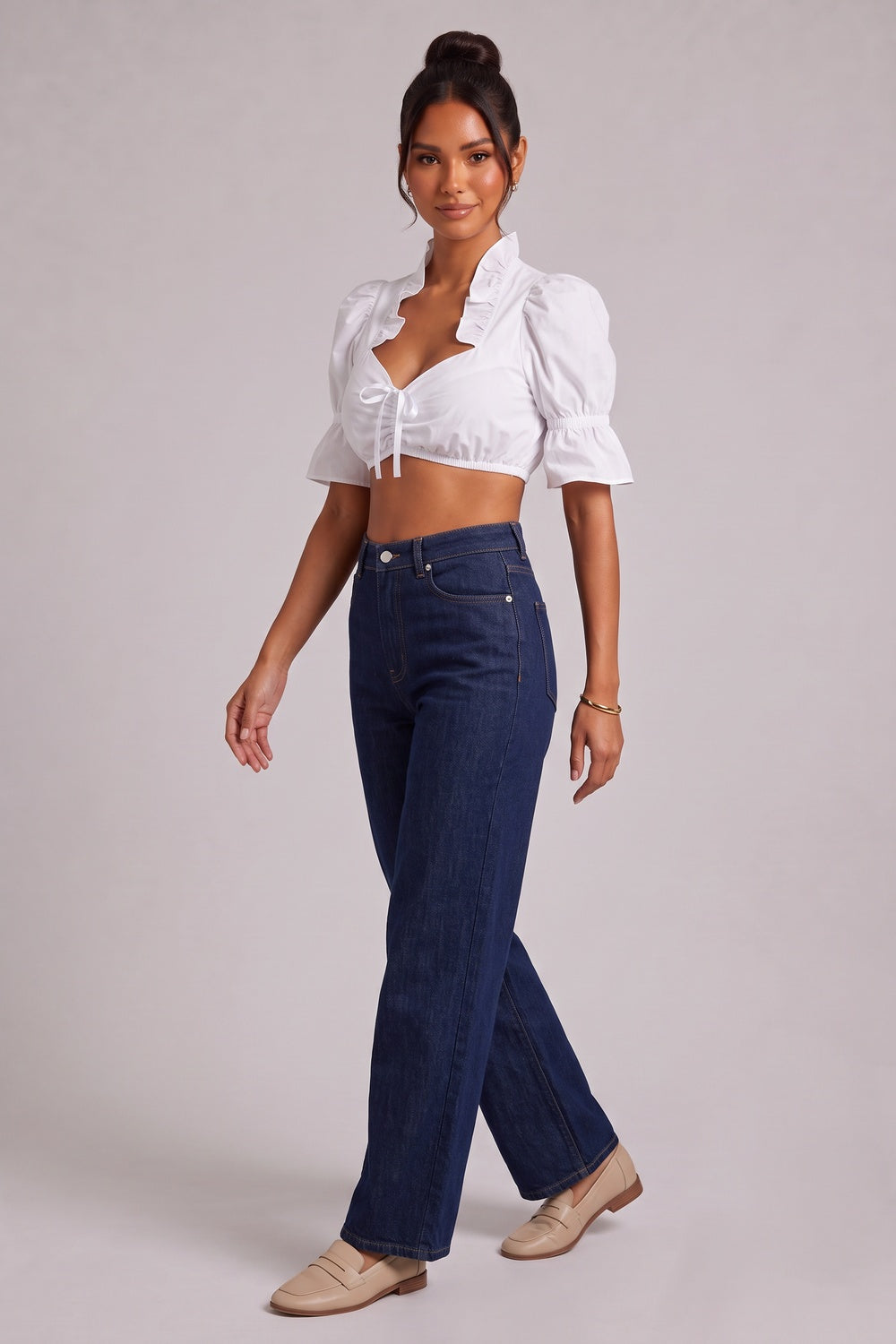 14bd309e5afdd235 WHITE COTTON PUFF-SLEEVE CROPPED DIRNDL BLOUSE