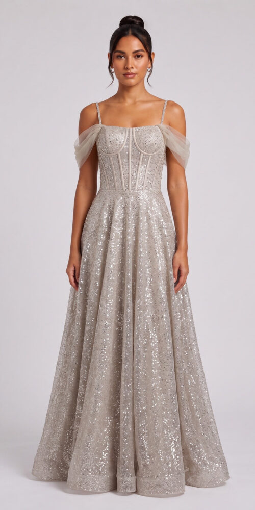 1594c05981f5b43e CHAMPAGNE SEQUIN TULLE A-LINE EVENING GOWN