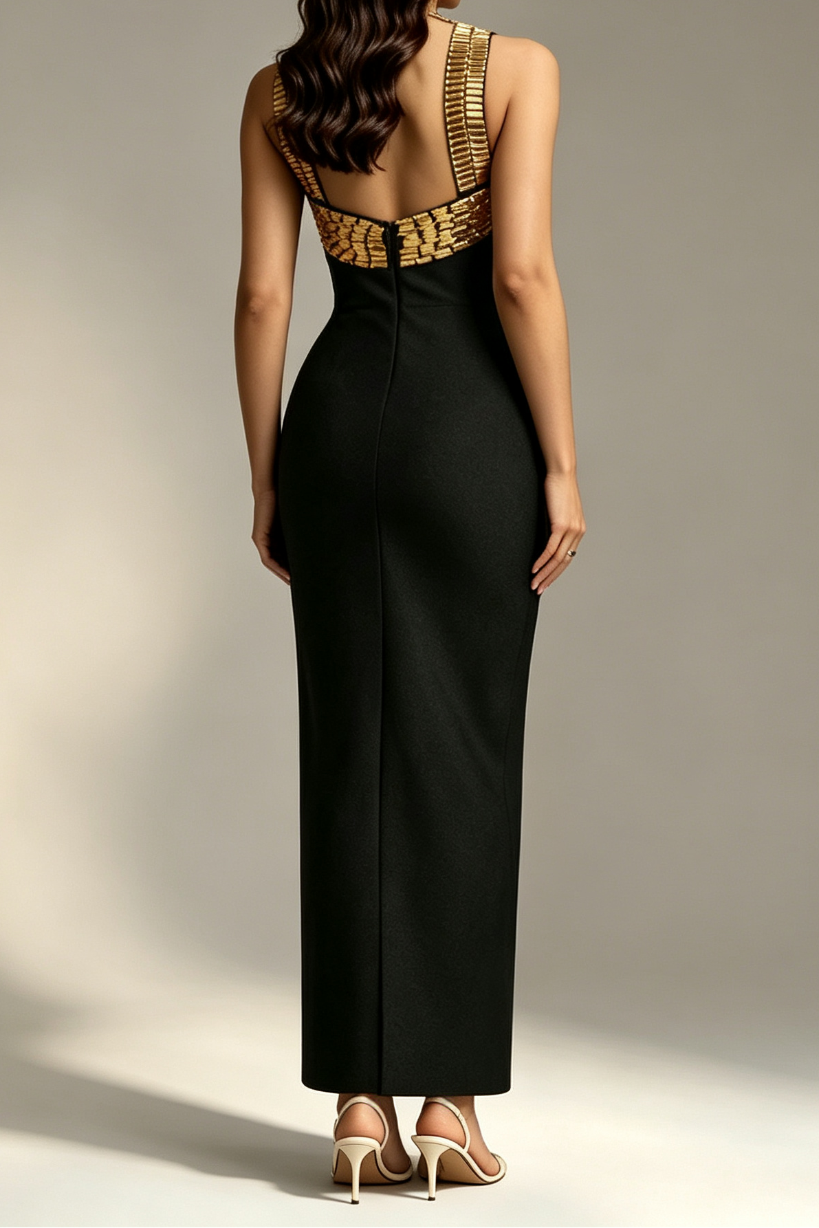 15_63baad87-240a-4ad0-b730-d3b5e2d30472 BLACK HALTER CUTOUT SLIM PENCIL MIDI FORMAL DRESS