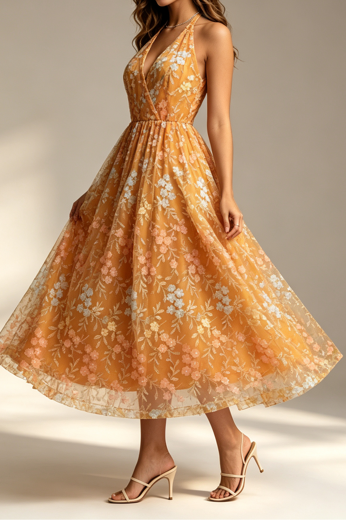 15_fbddd97a-9edb-4ffa-9a64-9b3631a309b9 MUSTARD HALTER FLORAL EMBROIDERY SHEER TULLE MIDI DRESS