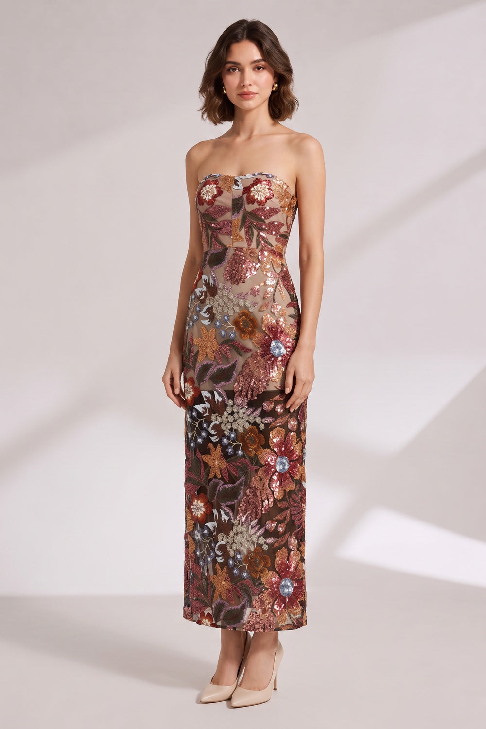 15ae0640ac3a0d04 STRAPLESS EMBROIDERED FLORAL MAXI DRESS FOR WEDDING GUEST