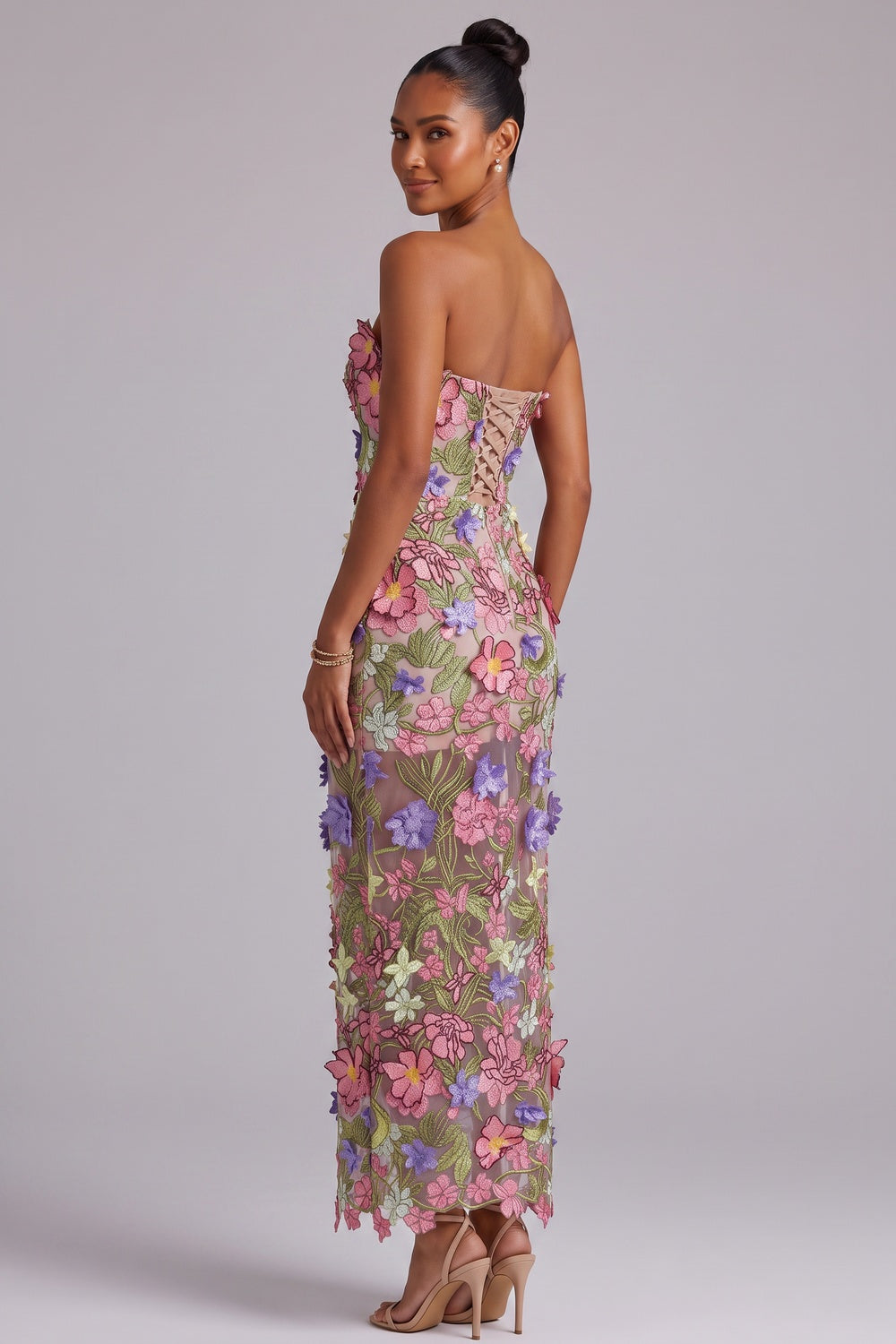 3D FLORAL STRAPLESS MAXI DRESS WEDDING GUEST