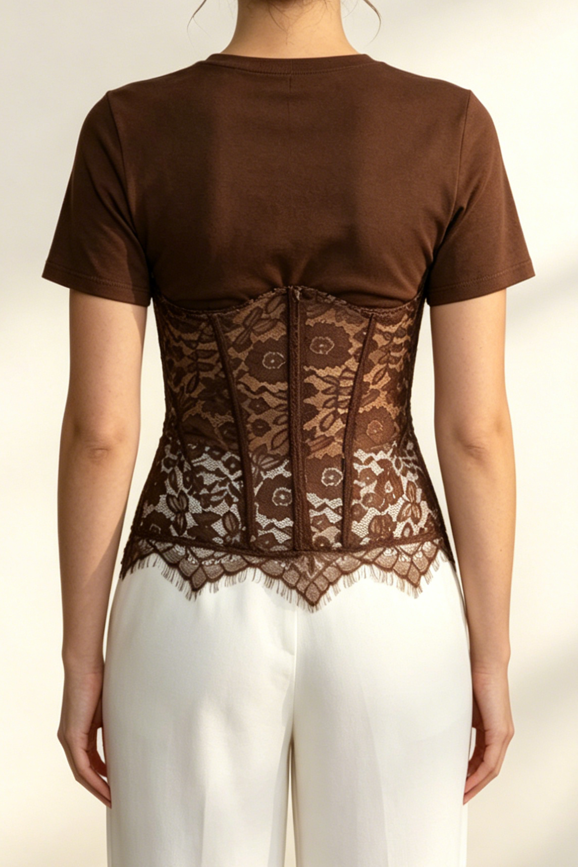 16_23583757-02fc-4ea3-8e27-eb243084b2a0 BROWN SPLICED LACE CORSET TOP FOR DATE NIGHT