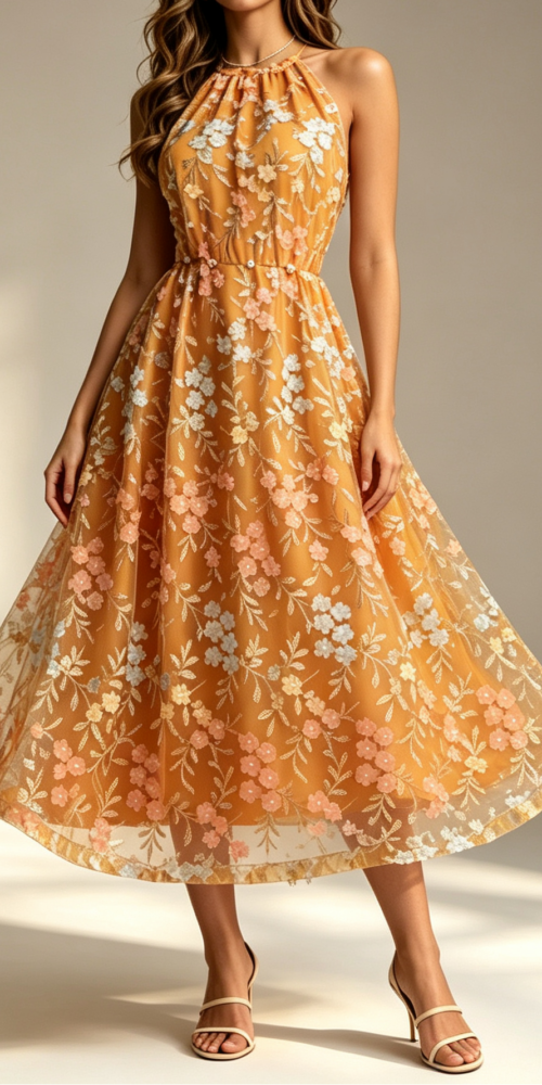 16_f3f9874a-9cc2-4db3-ab7d-5b3916113a72 MUSTARD HALTER FLORAL EMBROIDERY SHEER TULLE MIDI DRESS
