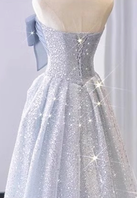1868528729d273393962e9eb4feac7e4 SILVER BLUE GLITTER TULLE A-LINE EVENING GOWN