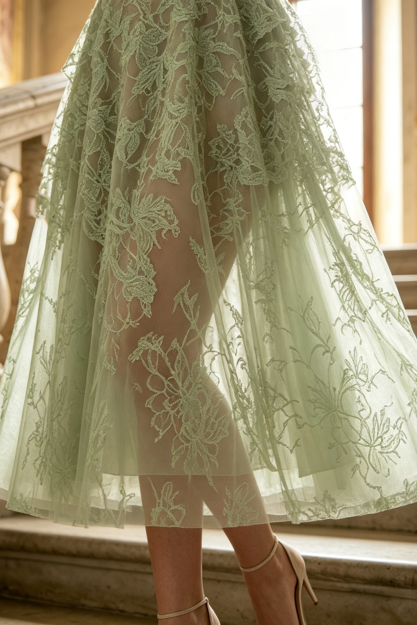 MINT BEADED LACE MIDI DRESS FOR WEDDING GUEST