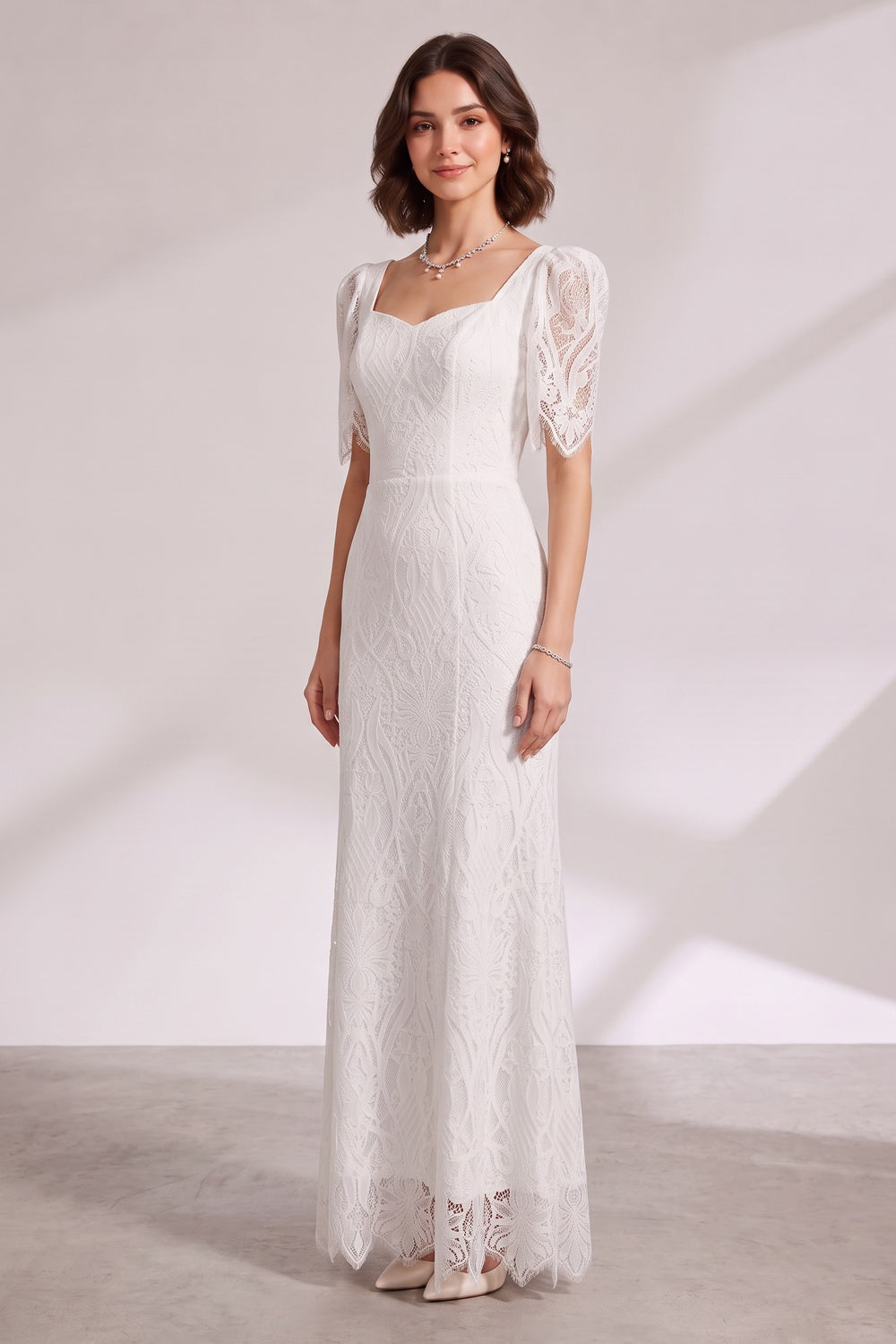 18e964f13cd619a6 WHITE LACE MAXI DRESS PUFF SLEEVE WEDDING GUEST