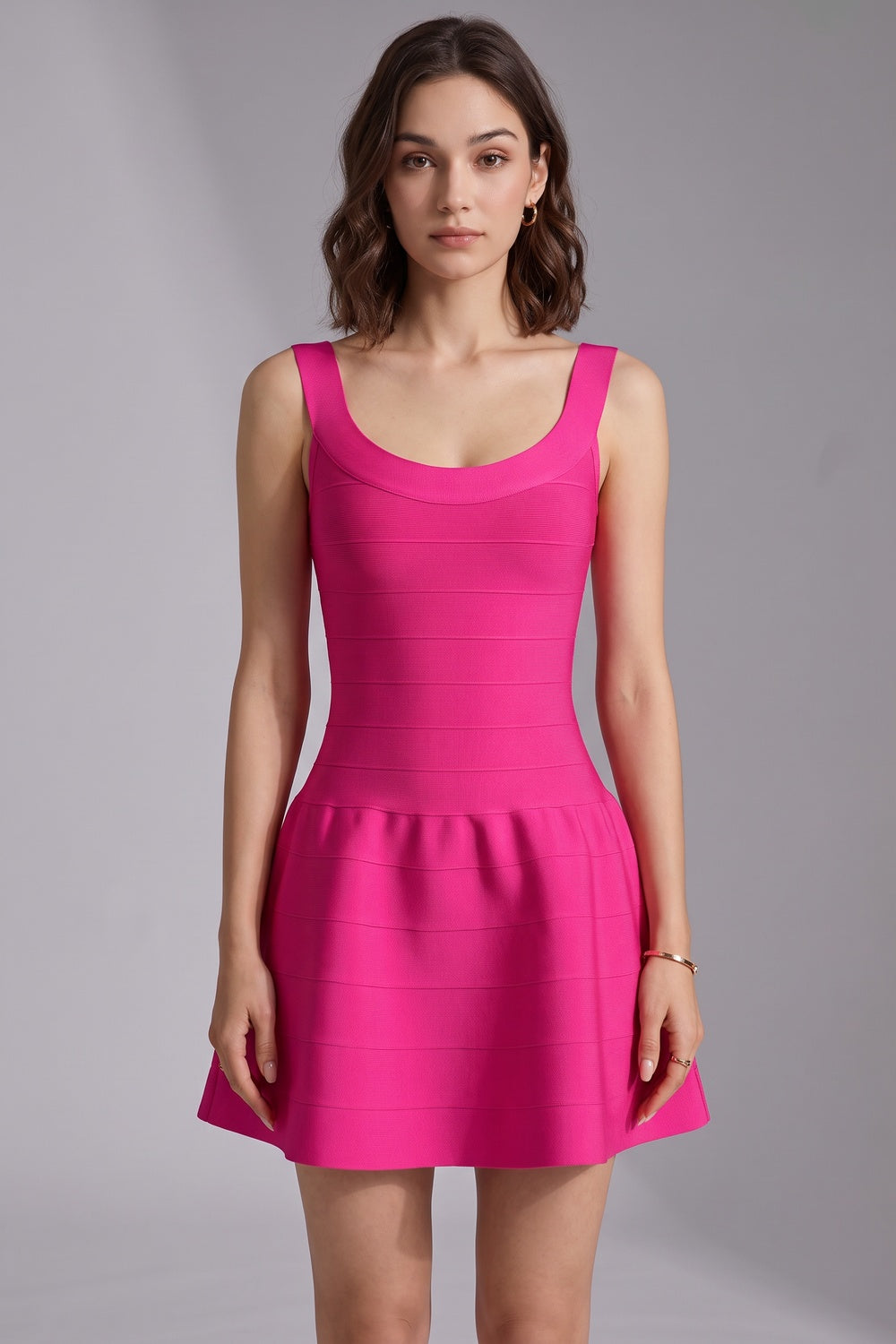 1994aef8a5a40f4c HOT PINK FIT-AND-FLARE KNIT MINI DRESS