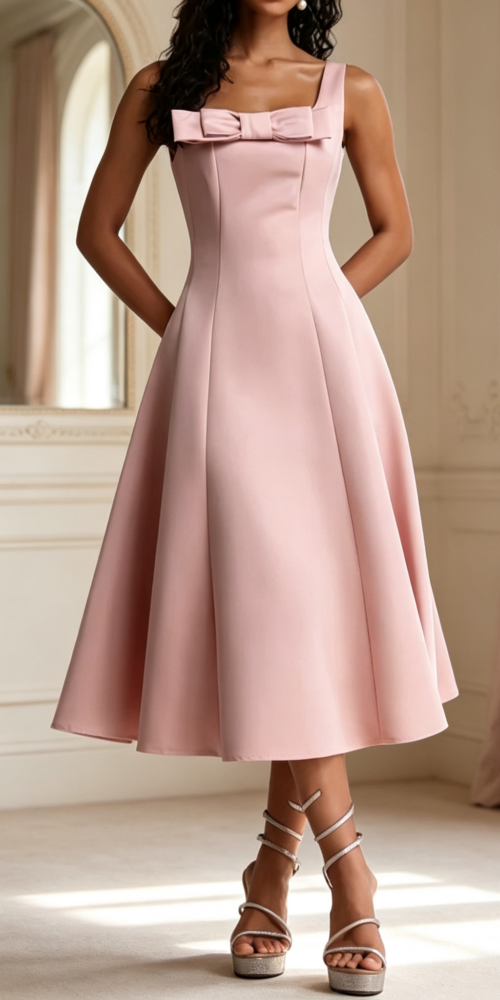 19_903ddfa6-f404-413d-828d-2c8f7bd87951 SQUARE NECK BOW SATIN MIDI SWING DRESS