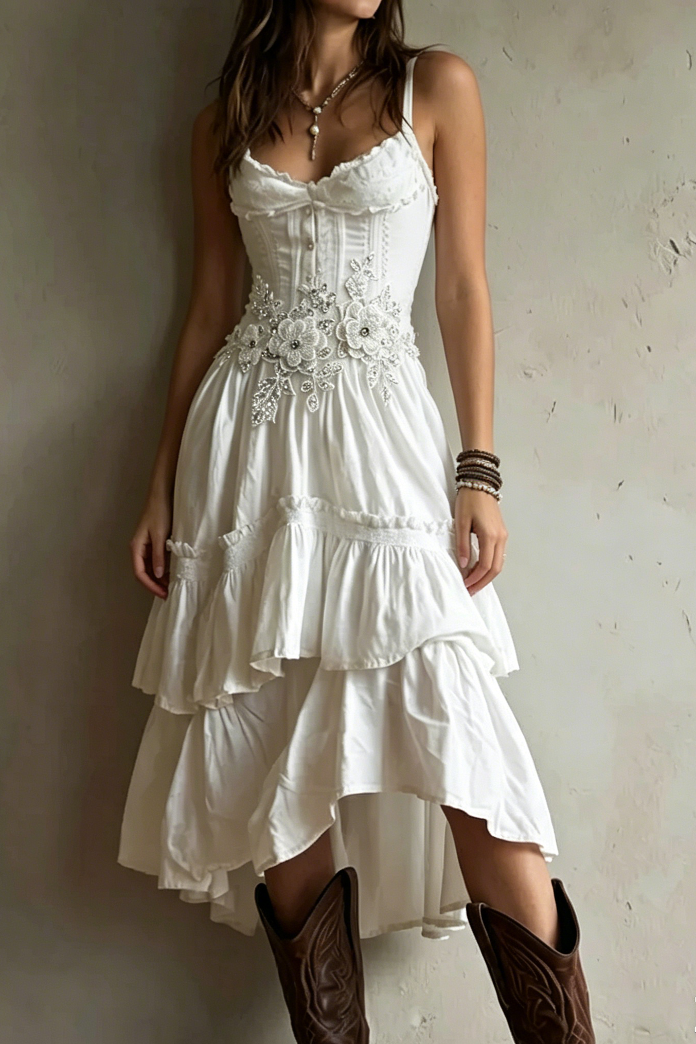 1_17c4ef78-78d4-408f-8cb6-94838e412194 CORSET LACE TRIM TIERED MIDI DRESS