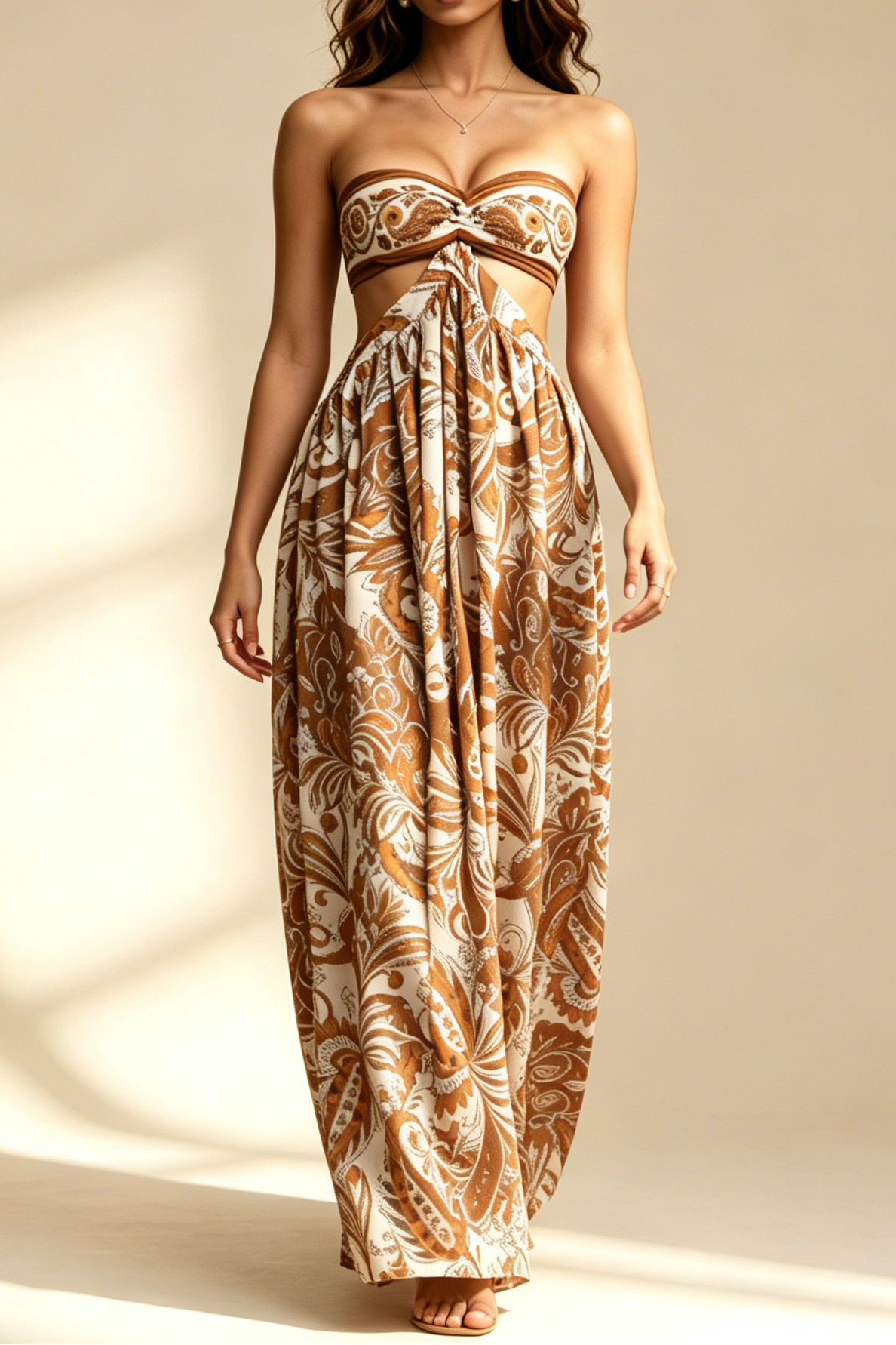 1_6db8e116-21b4-4165-8c69-75e0bb979014 BOHO PAISLEY PRINT STRAPLESS TUBE TOP CUTOUT FLOWY MAXI DRESS