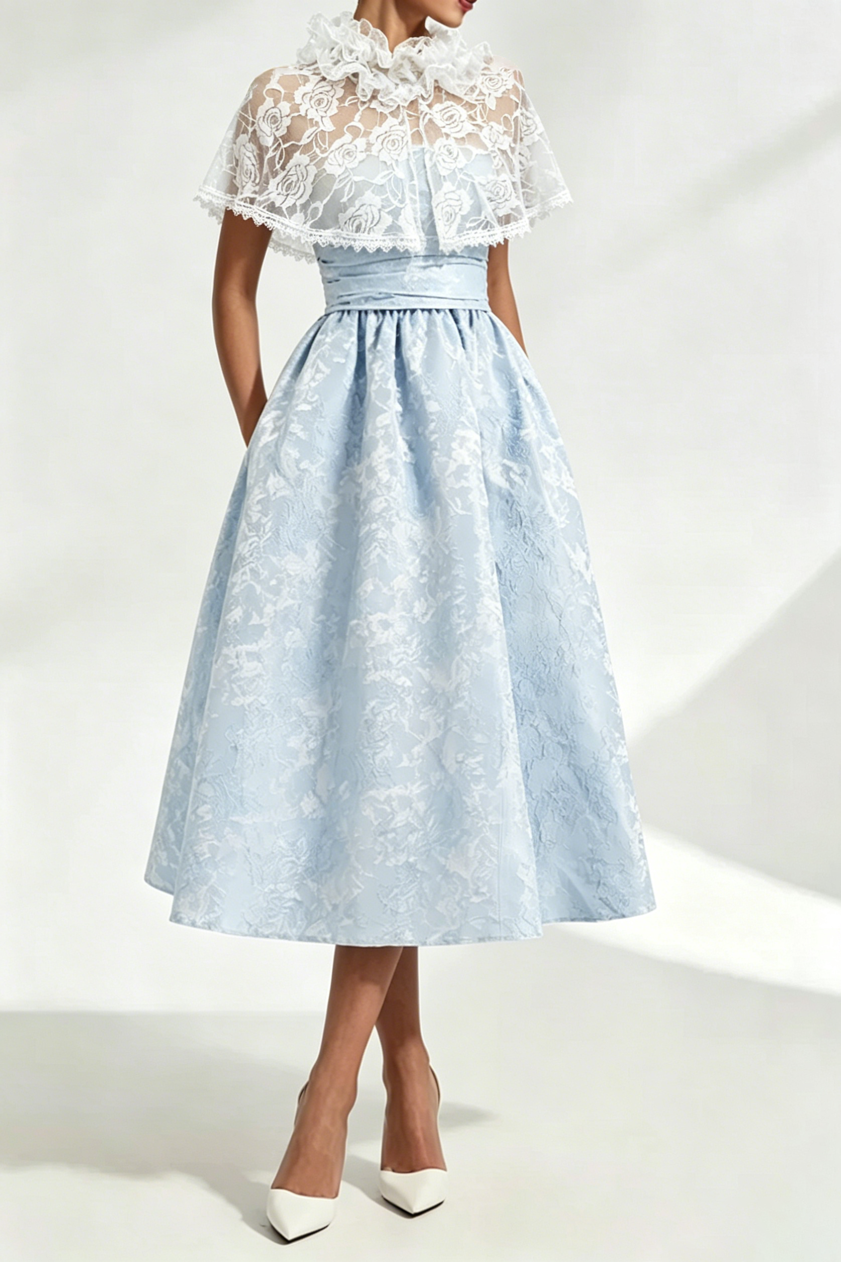 ELEGANT CAPE SAOIRSE MIDI DRESS - BLUE