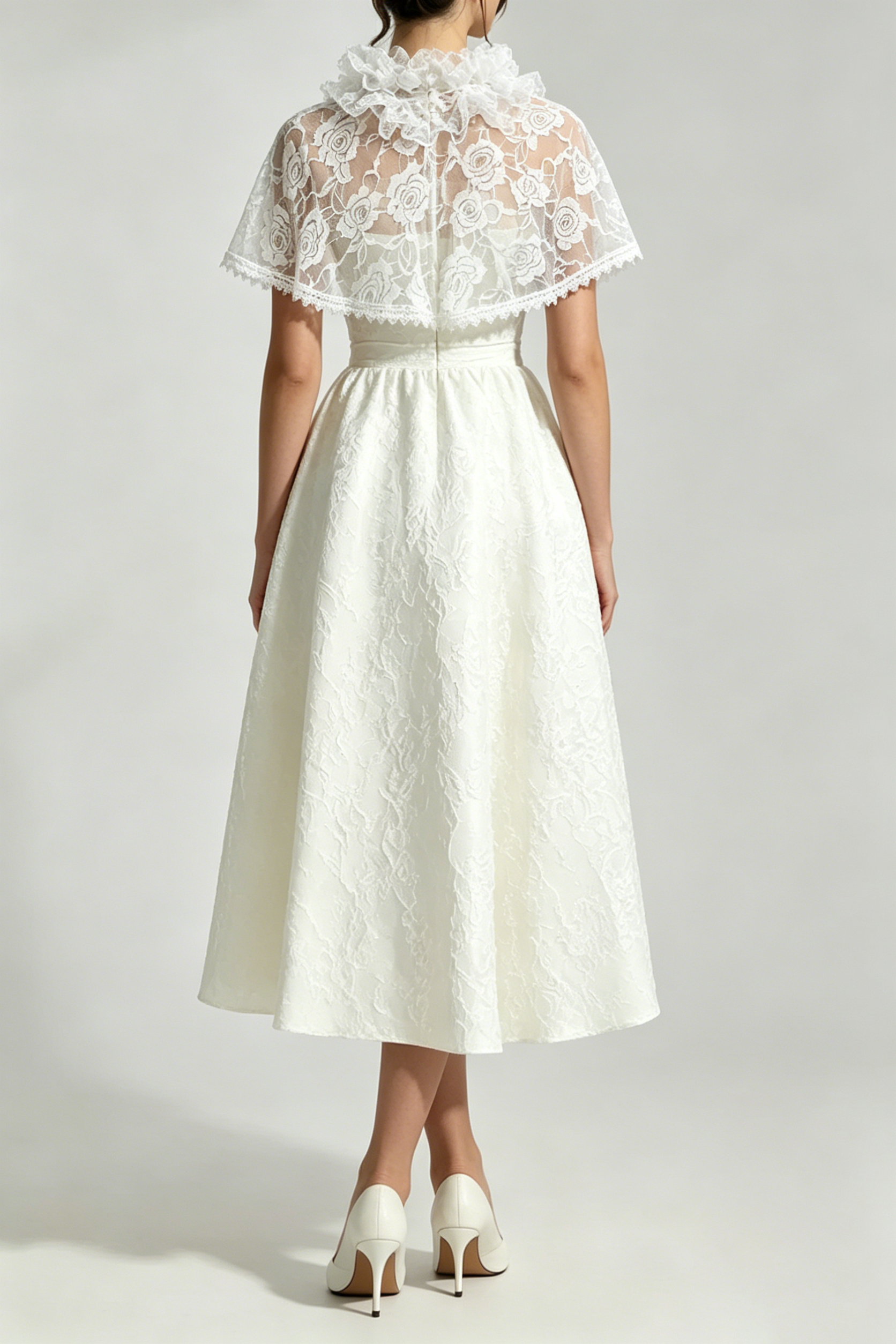 1_aa90ced2-58fb-447d-9ab8-02f8153ed6bb ELEGANT CAPE MIDI DRESS | IVORY WEDDING GUEST