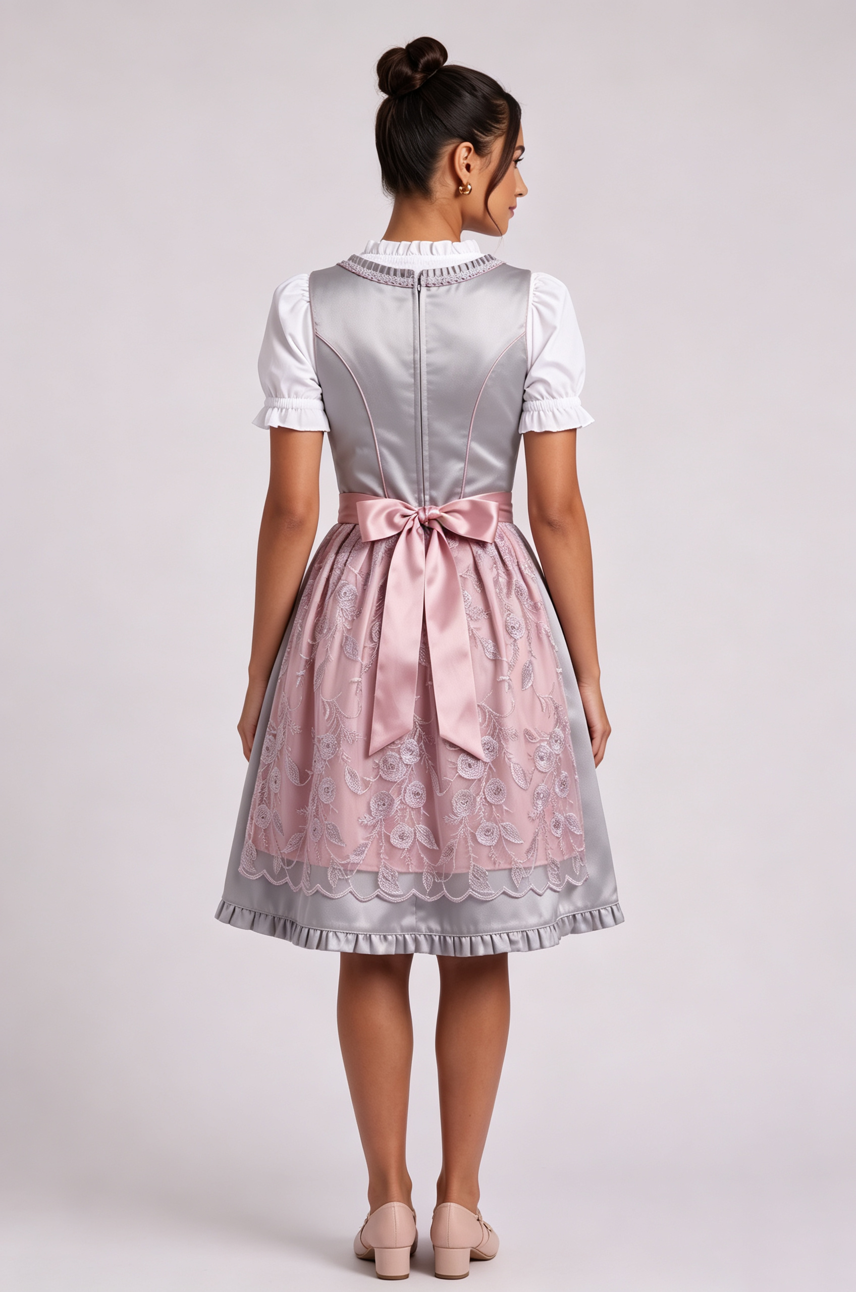 1_afae5a0b-7491-468d-8ba0-e0b83a2b1fd8 SILVER-GREY SATIN DIRNDL SET | FIT & FLARE WEDDING OUTFIT
