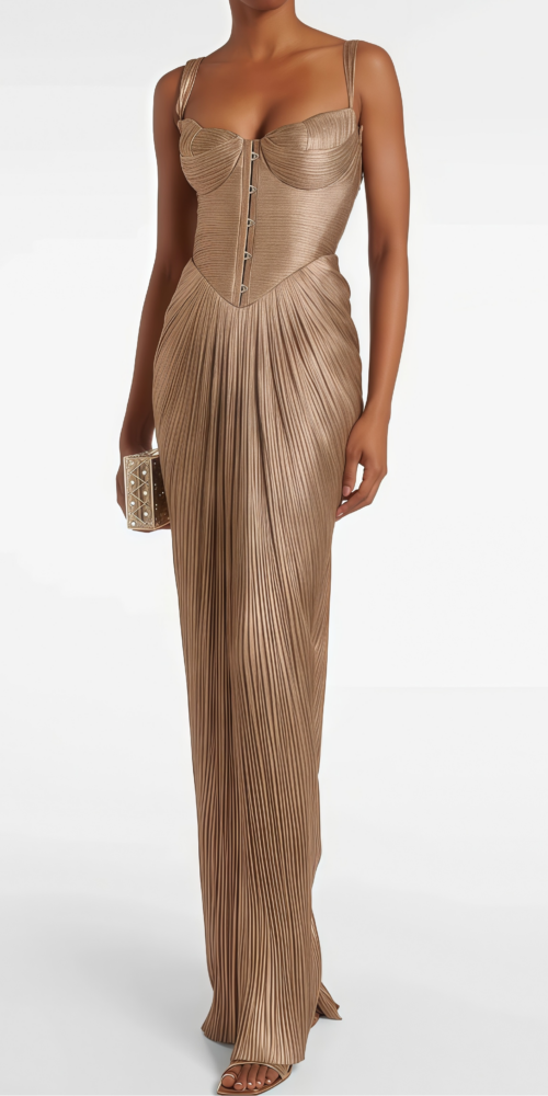 1_b364d608-5e8c-4ed4-97de-36a87d3f8e5b METALLIC GOLD PLEATED CORSET SPAGHETTI STRAP MERMAID MAXI GOWN