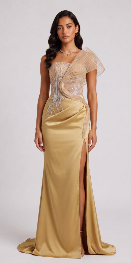 1a1bd67627be48ed STRAPLESS RHINESTONE MESH MERMAID EVENING GOWN