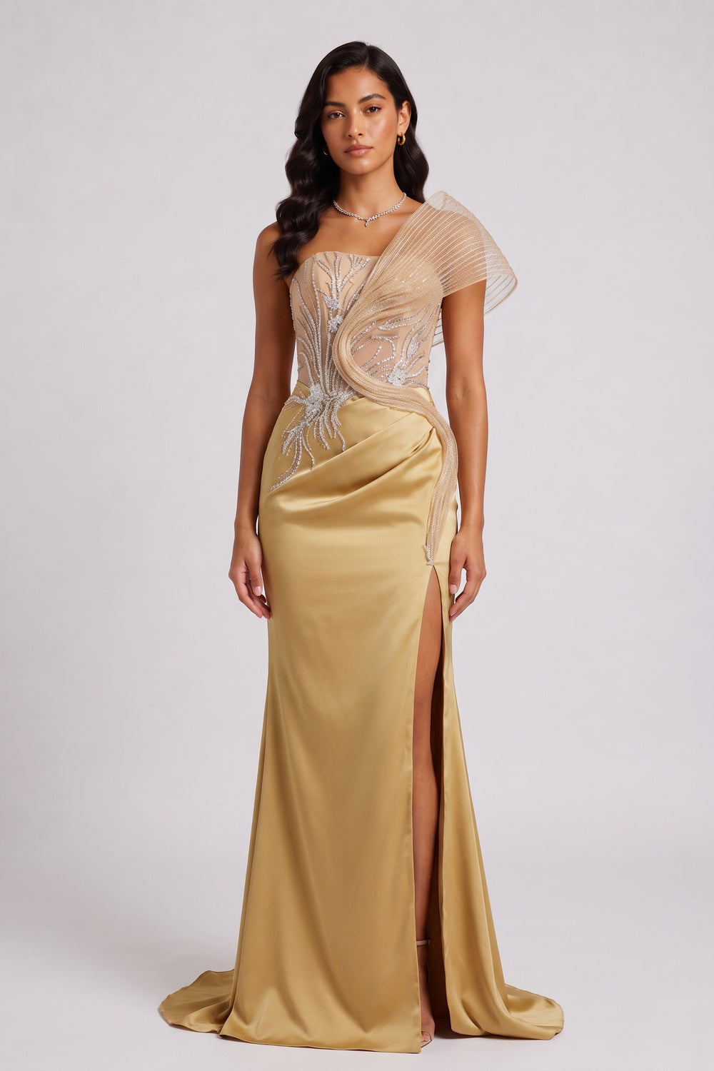 1a1bd67627be48ed STRAPLESS RHINESTONE MESH MERMAID EVENING GOWN