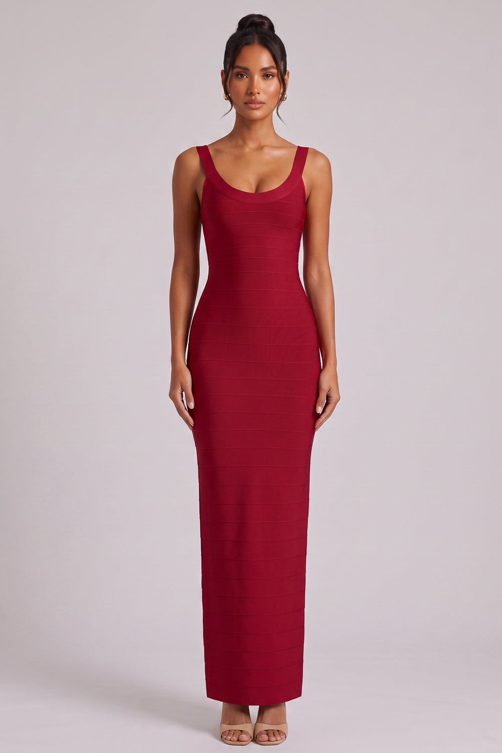 1a70744a6b678cb7 BURGUNDY SLEEVELESS BANDAGE MIDI DRESS FOR PARTY